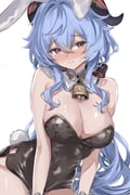 1girl alternate_costume animal_ears bare_shoulders bell black_leotard blue_hair blush breasts cleavage closed_mouth cobra_(cobra_63) commentary covered_navel cowbell curvy fake_animal_ears fake_tail ganyu_(genshin_impact) genshin_impact goat_horns hair_between_eyes highres horns large_breasts leotard long_hair looking_at_viewer neck_bell playboy_bunny purple_eyes rabbit_ears rabbit_tail simple_background solo strapless strapless_leotard symbol-only_commentary tail thick_thighs thighs very_long_hair white_background rating:s score:28 post #10173317