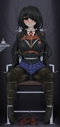 1girl absurdres ameng_(katena1990) arms_behind_back asymmetrical_bangs bdsm black_hair black_jacket black_pantyhose blue_skirt bondage bound breasts cable_tie chair date_a_live grin hair_over_one_eye highres immobilization jacket large_breasts looking_at_viewer low_twintails pantyhose pleated_skirt red_eyes restrained school_uniform shibari shibari_over_clothes sitting skirt smile solo tied_to_chair tokisaki_kurumi twintails rating:q score:8 post #10164738