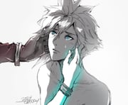 1girl 2024 2boys aerith_gainsborough bangle black_coat black_gloves blue_eyes bracelet cloud_strife coat final_fantasy final_fantasy_vii final_fantasy_vii_rebirth final_fantasy_vii_remake gloves hair_between_eyes hand_on_another's_cheek hand_on_another's_face herzloserengel jewelry light_blush male_focus multiple_boys sephiroth short_hair sketch tears topless_male twitter_username rating:s score:4 post #10171044
