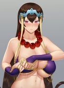 1girl absurdres bare_shoulders bead_necklace beads bikini blush breasts bridal_gauntlets brown_hair cleavage detached_sleeves earrings fate/grand_order fate_(series) gold_trim gonoike_biwa handkerchief headpiece highres hoop_earrings jewelry lactation large_breasts long_hair looking_at_viewer navel necklace prayer_beads purple_bikini purple_eyes solo sweat swimsuit tearing_up wiping_breasts xuangzang_sanzang_(fate) xuangzang_sanzang_(third_ascension)_(fate) rating:q score:46 post #9933285