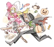 1boy 1girl black_boots black_cloak black_pants blonde_hair blue_eyes blunt_bangs boots bow bowtie breasts broom broom_riding brown_boots candy cloak closed_mouth collared_shirt dress falling_feathers feathers flying food full_body green_ribbon hair_between_eyes hair_ribbon halloween halloween_bucket halloween_costume hand_on_own_head happy_halloween hat hat_bow hood hood_up hooded_cloak jack-o'-lantern link lollipop long_hair low-tied_long_hair medium_breasts neck_ribbon open_mouth pants pink_bow pink_bowtie pink_dress pink_hat princess_zelda ribbon running scar scar_on_face seza_game shirt sidelocks smile striped_clothes striped_thighhighs the_legend_of_zelda the_legend_of_zelda:_skyward_sword thighhighs torn_clothes triforce white_shirt witch witch_hat wrapped_candy rating:g score:2 post #10175099