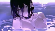 1girl absurdres black_choker black_hair breasts chainsaw_man choker cleavage closed_mouth collarbone doremy green_eyes hair_between_eyes hair_bun highres long_hair_between_eyes looking_at_viewer nude partially_submerged pool reze_(chainsaw_man) single_hair_bun skinny_dipping solo water wet wet_hair rating:s score:7 post #10175654