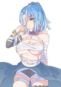1girl adapted_costume arm_behind_back assault_lily bandaged_arm bandaged_chest bandaged_head bandaged_leg bandaged_neck bandaged_stomach bandages bare_shoulders benini black_shorts blue_hair bow breasts cleavage closed_mouth collar collarbone commentary_request cosplay cowboy_shot crescent crescent_earrings detached_sleeves earrings grey_bow hair_between_eyes hair_bow halloween_costume hand_up high_ponytail highres jewelry large_breasts looking_at_viewer makino_mitake medium_hair mummy_costume navel one_eye_covered overskirt parted_bangs parted_lips pendant pendant_collar ponytail purple_collar serizawa_chikaru serizawa_chikaru_(cosplay) shorts simple_background single_detached_sleeve single_earring solo standing twitter_username white_background yellow_eyes rating:s score:8 post #10163836