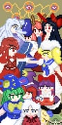 1boy 6+girls alice_margatroid black_hair blonde_hair blue_eyes bow brown_background character_request commentary_request genjii_(touhou) green_eyes green_hair hair_ornament hakurei_reimu hakurei_reimu_(pc-98) hat highres kirisame_marisa kirisame_marisa_(pc-98) kitashirakawa_chiyuri konngara_(touhou) mima_(touhou) multiple_girls neotte okazaki_yumemi pink_hair pixel_art purple_eyes purple_hair red_bow red_eyes red_hair sariel_(touhou) shingyoku_(female) shingyoku_(male) shingyoku_(touhou) shinki_(touhou) touhou touhou_(pc-98) white_hair yellow_eyes yuugenmagan rating:g score:5 post #10170579