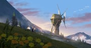 2girls blue_sky blurry blurry_foreground cloud commentary_request dress fern_(sousou_no_frieren) field flock flower frieren grey_hair highres hill long_hair multiple_girls outdoors pine_tree pointing purple_hair sansanchin3 scenery sheep simple_bird sky sousou_no_frieren standing tree wide_shot windmill yellow_flower rating:g score:3 post #10172480