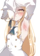1girl arm_up armpit_focus armpits ascot blonde_hair blue_archive blush breasts commentary_request covering_face covering_one_eye detached_sleeves dress eyelashes long_hair looking_at_viewer monyosato parted_lips presenting_armpit seia_(blue_archive) simple_background sleeves_past_fingers sleeves_past_wrists small_breasts solo white_background white_dress yellow_eyes rating:s score:21 post #10173206