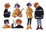 2boys aged_down ahoge animal_on_head antenna_hair artist_name bird bird_on_head black_eyes black_gloves black_jacket black_pants blue_eyes blue_hair blunt_ends boots branch brown_boots child clenched_hands coraline_(movie) coraline_jones coraline_jones_(cosplay) cosplay cropped_arms cropped_torso crossed_arms denim disgust enilehtnorevol eye_contact firefighter_jacket frown full_body genshin_impact gloves happy hat head_tilt highres holding holding_branch hood hood_down index_fingers_together jacket jeans lace-up_boots looking_at_another male_focus missing_tooth multiple_boys multiple_views on_head open_mouth orange_hair oversized_jacket pants pants_rolled_up parrot parted_bangs peaked_cap raincoat rubber_boots scaramouche_(genshin_impact) scowl simple_background skeleton_print slug tartaglia_(genshin_impact) v-shaped_eyebrows white_background wolf_cut wybie_lovat wybie_lovat_(cosplay) yellow_boots yellow_raincoat rating:g score:3 post #10131870