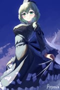 1girl absurdres dress earmuffs ghost_tail green_dress green_eyes green_hair hat highres japanese_clothes kariginu long_sleeves ofuda ofuda_on_clothes pointy_hair ponytail pygrenix ritual_baton short_hair skirt smile soga_no_tojiko solo tate_eboshi touhou rating:g score:4 post #10171532