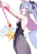 1girl absurdres ahoge akumuruji arm_strap armpits arms_up backless_leotard bare_shoulders black_leotard black_pantyhose black_ribbon blue_eyes blue_hair blush breasts cleavage clothing_cutout colored_inner_hair commentary_request cowboy_shot curly_sidelocks cutout_above_navel detached_collar fake_tail fishnet_pantyhose fishnets from_side furrowed_brow hair_ribbon hairband half-closed_eyes hatsune_miku heart heart-shaped_pupils heart_ahoge heart_cutout highleg highleg_leotard highres holding holding_wand ima_sugu_rinne_(vocaloid) leotard lone_nape_hair long_hair looking_at_viewer multicolored_hair necktie open_mouth pantyhose pear-shaped_figure pink_hair pink_necktie pink_pupils playboy_bunny profile rabbit_hole_(vocaloid) rabbit_ornament rabbit_tail reverse_grip ribbon sideboob sideways_glance simple_background small_breasts solo songover spaghetti_strap standing star_wand sweatdrop symbol-shaped_pupils tail thick_thighs thighs twintails twitching two-handed two-tone_hair very_long_hair vocaloid wand white_background white_hairband white_tail wing_collar wings womb_massage rating:s score:63 post #10120010