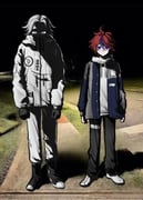 2boys ahoge aotsuki_eito black_gloves black_pants black_shoes blue_eyes blue_hair blue_jacket chinese_commentary closed_mouth commentary_request covered_mouth drawstring eyelashes eyes_in_shadow full_body glasses gloves grey_hair grey_jacket hair_between_eyes height_difference high_collar highres hood hood_down hoodie i-hhdheheda jacket jacket_over_hoodie long_sleeves male_focus meme multicolored_hair multicolored_jacket multiple_boys night open_clothes open_jacket outdoors pants photo_background pocket rectangular_eyewear red_hair sanpaku semi-rimless_eyewear shoes short_hair smile sneakers streaked_hair sumino_takumi the_hundred_line_-last_defense_academy- thigh_strap two-tone_hair two-tone_jacket variant_set white_hoodie white_jacket white_pants white_shoes why_dis_ninja_look_so_mad_(meme) rating:g score:0 post #10138433