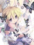 1boy 2000s_(style) bass_clef black_sailor_collar black_shorts blonde_hair blue_butterfly blue_eyes bug butterfly collarbone cowboy_shot detached_sleeves hair_between_eyes hekicha kagamine_len lace-trimmed_sleeves lace_trim looking_at_object male_focus open_mouth own_hands_together ponytail sailor_collar short_ponytail shorts solo vocaloid rating:g score:0 post #10175601