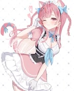 1girl ;3 ahoge animal_ears animal_print arm_up bell blue_bow blue_ribbon blush bow braid breasts cat_ears cat_girl cat_hair_ornament cat_print cat_tail cleavage closed_mouth commentary dress extra_ears gloves hair_bow hair_ornament hairclip heart heart_hands heart_print highres indie_virtual_youtuber jingle_bell large_breasts leaning_to_the_side long_hair looking_at_viewer maid maid_headdress neck_bell neck_ribbon one_eye_closed pink_dress pink_eyes pink_hair pink_tail ribbon short_sleeves smile solo star_(symbol) star_hair_ornament suspenders symbol-only_commentary tail tail_ornament tail_ribbon thighs two_side_up underbust virtual_youtuber white_background white_dress white_gloves yui_company yuuki_sakuna rating:s score:4 post #10175665