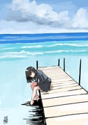 1girl absurdres artist_logo barefoot black_hair black_sailor_collar black_serafuku black_shirt black_skirt blue_sky cloud commentary_request dated day dock highres horizon kantai_collection logo long_hair mikazuki_(kancolle) ocean one-hour_drawing_challenge orange_eyes outdoors sailor_collar sailor_shirt scenery school_uniform serafuku shirt skirt sky smile solo toplow rating:g score:6 post #10048227