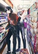 2boys absurdres alternate_costume arcade belt black_belt black_hair black_pants black_shirt black_shoes blue_eyes bottle cheng_xiaoshi chinese_commentary closed_mouth collared_shirt commentary_request convenience_store food full_body glasses hair_between_eyes hand_up highres holding holding_bottle indoors layered_sleeves long_sleeves looking_at_viewer lu_guang male_focus mtmtomt328 multiple_boys official_art pants ponytail profile red_eyes red_shirt shelf shiguang_dailiren shirt shoes shop shopping_basket short_hair short_over_long_sleeves short_ponytail short_sleeves smile soda_bottle spiked_hair standing turtleneck undershirt wallet_chain white_hair white_shirt yellow_eyes rating:g score:0 post #10155770