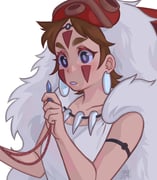 1girl armband black_eyes breasts brown_hair cape commentary crystal earrings english_commentary facepaint fur_cape gluca highres holding holding_crystal holding_jewelry holding_necklace jewelry mask mask_on_head medium_breasts mononoke_hime necklace pelt san_(mononoke_hime) solo thick_eyebrows tooth_necklace upper_body white_cape wolf_pelt rating:g score:2 post #10098125