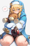 1boy absurdres black_panties black_skirt blonde_hair blue_eyes blue_hoodie blush bridget_(guilty_gear) bulge closed_mouth grey_background guilty_gear guilty_gear_strive hair_between_eyes hakusyokuto highres hood hoodie hugging_object long_hair long_sleeves looking_at_viewer panties pleated_skirt simple_background sitting skirt spoken_blush stuffed_animal stuffed_toy sweat teddy_bear thigh_focus thighs trap underwear wariza rating:q score:3 post #10176826