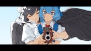 2girls absurdres aqua_eyes aqua_hair behind_another black_hair black_wings blue_bow blue_dress blue_nails bow camera cirno closed_mouth collared_shirt commentary dress english_commentary hair_bow highres holding holding_camera hyoutan_tan letterboxed looking_down multiple_girls pom_pom_(clothes) puffy_short_sleeves puffy_sleeves second-party_source shameimaru_aya shirt short_hair short_sleeves smile touhou twin-lens_reflex_camera upper_body white_shirt wings rating:g score:19 post #9930793
