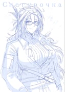 1girl arknights bags_under_eyes blush breasts character_name coat commentary english_commentary feather_hair glasses greyscale highres kecoadewi large_breasts long_hair looking_at_viewer messy_hair monochrome simple_background smile snegurochka_(arknights) solo sweater turtleneck turtleneck_sweater rating:g score:1 post #10175852