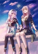 2girls absurdres black_boots black_bridal_gauntlets black_gloves black_hairband black_jacket black_skirt black_thighhighs boots bridal_gauntlets closed_mouth cloud cloudy_sky commentary_request cropped_jacket detached_sleeves firefly_(honkai:_star_rail) gloves grey_hair hair_between_eyes hair_ornament hairband highres holding_hands honkai:_star_rail honkai_(series) isome jacket long_hair long_sleeves looking_ahead looking_at_another multicolored_eyes multiple_girls neckerchief open_mouth outdoors revision shirt sitting skirt sky smile stelle_(honkai:_star_rail) teeth thighhighs trailblazer_(honkai:_star_rail) upper_teeth_only white_boots white_shirt yellow_eyes rating:g score:5 post #10175306