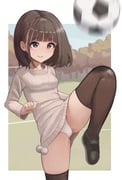 1girl absurdres ball black_shoes black_thighhighs border brown_eyes brown_hair closed_mouth commentary_request crotch_seam day dress foot_out_of_frame grey_sweater highres leg_up long_sleeves medium_hair microdress motion_blur original outdoors outside_border panties pantyshot ribbed_dress shoes smile soccer_ball solo split standing standing_on_one_leg standing_split susu_(ysy) sweat sweater sweater_dress thighhighs underwear white_border white_panties rating:s score:18 post #10152349