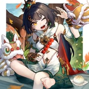 1girl absurdres arm_up barefoot black_bra black_hair bra breasts chinese_clothes clothing_cutout commentary crossed_legs detached_sleeves diting_(honkai:_star_rail) earrings food hair_ornament hairclip headpiece highres holding holding_skewer honkai:_star_rail honkai_(series) jewelry long_hair looking_at_another nail_polish one_eye_closed red_nails rinrin-shi short_sleeves single_earring skewer solo steamed_bun stomach_cutout symbol-only_commentary tanghulu tassel toenail_polish toenails tree underwear white_sleeves yellow_eyes yunli_(honkai:_star_rail) rating:s score:3 post #10005891