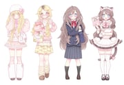 2girls animal_ears apron bag black_shoes black_skirt black_socks blazer blonde_hair blue_eyes blue_jacket bow bowtie brown_eyes brown_hair brown_shoes cardigan cat_ears cat_tail cup disposable_cup fashion full_body glasses heisei_retro highres himekaji holding holding_bag holding_notebook jacket kneehighs lapels leg_warmers loafers long_hair low_twintails maid maid_apron maid_headdress mary_janes mipi_(u3u_00) multiple_girls multiple_views notebook original pink_bow pink_bowtie pink_cardigan pleated_skirt red-framed_eyewear red_bow red_bowtie school_bag school_uniform semi-rimless_eyewear shoes shoulder_bag simple_background skirt socks tail tail_bow tail_ornament thighhighs twintails very_long_hair wavy_hair white_apron white_background white_headdress white_thighhighs white_wrist_cuffs wrist_cuffs yellow_skirt rating:g score:4 post #9938151