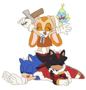 1girl 1other 2boys alternate_costume animal_ears animal_nose arms_up blue_fur cape cheese_(sonic) child cream_the_rabbit defeat dress fake_horns fur-trimmed_cape fur_trim furry furry_female furry_male gloves happy hedgehog_boy highres holding holding_sword holding_weapon horns multiple_boys neutral_chao orange_dress rabbit_ears rabbit_girl red_cape shadow_the_hedgehog simple_background sonic_(series) sonic_the_hedgehog sword tail toy_sword unneul weapon white_background white_gloves rating:g score:2 post #10077755