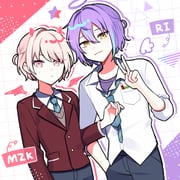 1boy 1other aged_down akiyama_mizuki akiyama_mizuki_(middle_school) angel_wings blue_hair borrowed_hairstyle collared_shirt commentary_request demon demon_horns demon_wings fake_halo fake_horns fake_wings grey_pants halo horns kamishiro_rui kamishiro_rui_(middle_school) male_focus matching_hairstyle multicolored_hair necktie official_alternate_hair_length official_alternate_hairstyle pants pink_eyes pink_hair project_sekai purple_hair purple_shirt shirt short_hair streaked_hair two-tone_hair v waka_(wk4444) white_shirt wings yellow_eyes rating:g score:2 post #10159469