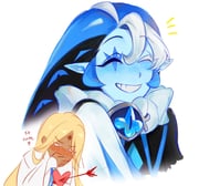 2boys arrow_through_heart black_shirt blonde_hair blue_hair blue_skin blush closed_eyes colored_skin cookie_run cookie_run:_kingdom covering_own_mouth dark-skinned_male dark_skin english_commentary english_text eye_brooch facial_mark forehead_mark hair_between_eyes hand_on_own_face heart highres humanization long_hair long_sleeves male_focus multicolored_hair multiple_boys neck_ruff notice_lines pointy_ears pure_vanilla_cookie rin65303010 robe shadow_milk_cookie shirt simple_background smile teeth two-tone_hair upper_body white_background white_hair white_robe wide_sleeves yaoi rating:g score:3 post #9994466
