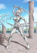 1girl absurdres asymmetrical_bangs bar_censor breasts censored completely_nude dual_wielding earrings fate/grand_order fate_(series) fighting_stance full_body highres holding holding_sword holding_weapon jewelry large_breasts looking_at_viewer miyamoto_musashi_(fate) navel nipples nude open_mouth petrification pillar punnosalt pussy ruins shadow solo statue sword variant_set weapon rating:q score:2 post #10174763