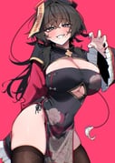 1girl absurdres black_dress black_hair black_hat black_thighhighs blue_eyes breasts china_dress chinese_clothes cleavage clenched_teeth commentary_request covered_navel dress fingernails grin hat highres large_breasts long_hair looking_at_viewer mole mole_under_mouth multicolored_nails nail_polish ofuda original pelvic_curtain qingdai_guanmao red_background saono_suzu_(warabi_mochi_(w4rabimochi)) simple_background smile solo standing teeth thighhighs thighs warabi_mochi_(w4rabimochi) rating:s score:21 post #10166400