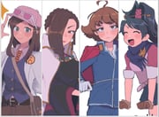 1boy 3girls :d ^_^ ace_attorney ace_attorney_investigations ace_attorney_investigations_2:_prosecutor's_gambit adjusting_clothes adjusting_headwear ahoge badge bag belt black_belt black_robe black_skirt blue_jacket blue_pants blue_scarf blue_vest blush braid breasts brown_belt brown_eyes brown_gloves brown_hair brown_pants button_badge buttons cloak closed_eyes coat collared_shirt column_lineup commentary_request conductor_baton crown_braid ema_skye eustace_winner eyewear_on_headwear finger_to_headwear flipped_hair gloves green_eyes hair_over_one_eye handbag hat high_ponytail highres holding_baton index_finger_raised jacket jacket_on_shoulders kay_faraday key key_hair_ornament lab_coat lipstick long_hair long_sidelocks looking_at_viewer looking_up makeup medium_breasts miniskirt multicolored_necktie multiple_girls nanase_(trfok1) necktie pants parted_bangs pink_belt pink_hat pink_shirt ponytail question_mark_ahoge red_jacket red_necktie robe scarf school_uniform shirt short_hair short_sleeves sidelocks skirt smile striped_necktie sweatdrop themis_legal_academy_school_uniform verity_gavelle vest white_background white_cloak white_coat white_gloves wide_sleeves wing_collar yellow_necktie rating:g score:3 post #9925497