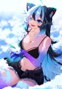 1girl absurdres ahoge artist_name black_hair black_shorts blue_eyes blue_hair breasts cleavage colored_eyelashes colored_inner_hair highres indie_virtual_youtuber long_hair mimi_hela mismatched_eyelashes mismatched_pupils multicolored_hair navel open_fly open_mouth sharp_teeth short_shorts shorts snow snow_leopard_ears snow_leopard_girl snow_leopard_tail solo stomach streaked_hair teeth twitter_username virtual_youtuber weiic white_hair rating:s score:6 post #9946372