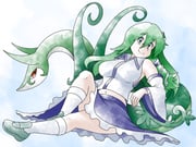 1girl blue_background blue_skirt blue_trim breasts closed_mouth color_connection commentary detached_sleeves double-parted_bangs english_commentary frilled_skirt frills frog_hair_ornament from_side greatmothsucks green_eyes green_hair green_shoes hair_between_eyes hair_ornament hair_tubes highres kneehighs kochiya_sanae large_breasts long_hair long_sleeves midriff_peek navel pokemon reclining red_eyes serperior shirt shoes single_hair_tube sitting_on_animal skirt smile snake snake_hair_ornament socks sugimori_ken_(style) touhou trait_connection white_shirt white_socks wide_sleeves rating:s score:6 post #10174175