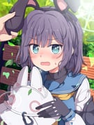 1girl 1other animal_ears black_gloves black_hairband blue_archive blue_eyes blue_sailor_collar blush bucket_hat commentary_request fake_animal_ears gloves hairband hat highres holding holding_unworn_clothes holding_unworn_hat long_sleeves looking_at_viewer mikoshi_(user_wvyd4348) on_bench open_mouth outdoors purple_hair rabbit_ears sailor_collar saki_(blue_archive) sweat unworn_hat unworn_headwear rating:g score:7 post #10172724