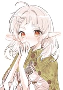 1girl ahoge capelet covering_own_mouth elf green_capelet hand_over_own_mouth highres looking_at_viewer medium_hair mushoku_tensei pointy_ears red_eyes solo spica59 sylphiette_(mushoku_tensei) white_background white_hair rating:g score:1 post #10175744