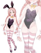 1girl absurdres braid commentary_request covered_navel detached_collar fella_(vpffk0731) hair_ornament highres long_hair mimi_(princess_connect!) pink_hair playboy_bunny princess_connect! rabbit_hair_ornament simple_background solo striped_clothes striped_thighhighs thighhighs twin_braids yellow_eyes zoom_layer rating:s score:13 post #10000202