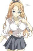 alternate_costume black_hairband blonde_hair breasts collared_shirt cowboy_shot dated dress_shirt gakky green_eyes grey_skirt hairband highres kantai_collection large_breasts long_hair nelson_(kancolle) one-hour_drawing_challenge pleated_skirt shirt simple_background skirt twitter_username white_background white_shirt rating:s score:8 post #9906518