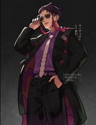 adjusting_eyewear armakzoku belt black_background black_pants black_suit collared_shirt corbeau_(pokemon) eyewear_strap glasses hand_in_pocket hand_on_eyewear highres looking_down mega_stone necktie open_mouth pants pokemon pokemon_legends:_z-a purple_hair purple_shirt shirt short_hair suit sunglasses translation_request white_necktie yellow_eyes rating:g score:-1 post #10173540