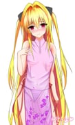 1girl blonde_hair blush breasts china_dress chinese_clothes cleavage_cutout closed_mouth clothing_cutout commentary_request dress hair_ornament hand_on_own_chest highres konjiki_no_yami long_hair navel panties red_eyes see-through_china_babydoll see-through_clothes signature simple_background solo to_love-ru underwear white_background yuyayomi rating:s score:16 post #9100798