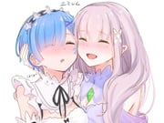 2girls alcohol blue_dress blue_hair blush closed_eyes dress emilia_(re:zero) hair_ornament holding long_hair maid maid_headdress multiple_girls open_mouth popo01512 re:zero_kara_hajimeru_isekai_seikatsu rem_(re:zero) roswaal_mansion_maid_uniform smile very_long_hair white_background white_hair rating:g score:14 post #10118859