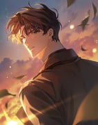 1boy black_coat black_eyes black_hair coat curtained_hair dutch_angle falling_paper hair_flowing_over highres lens_flare light_particles looking_at_viewer looking_back maga_mok23 male_focus narrowed_eyes omniscient_reader's_viewpoint parted_lips short_hair solo sunset yoo_joonghyuk rating:g score:0 post #10173412