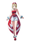 1girl absurdres ankle_ring blonde_hair blue_eyes bracelet breasts closed_mouth full_body hair_between_eyes hairband highres irida_(pokemon) jewelry looking_at_viewer mikan_(mikan_no_happa) neck_ring pokemon pokemon_legends:_arceus red_hairband red_shirt sash shirt shoes short_hair shorts simple_background solo strapless strapless_shirt waist_cape white_background white_shorts rating:g score:12 post #10166735