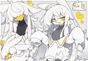1girl 1other ahoge animal_ears bare_shoulders black_shirt chibi chibi_inset colored_skin colored_tongue commentary_request dorodra_(kisaragi_kaya) dripping fangs hair_between_eyes hair_flaps kisaragi_kaya long_hair long_sleeves looking_at_viewer melting monster_girl multiple_views off-shoulder_sweater off_shoulder open_mouth original shirt skin_fangs sleeveless sleeveless_shirt sleeves_past_fingers sleeves_past_wrists smile solo_focus sweater very_long_hair white_hair white_skin white_sweater yellow_eyes yellow_tongue rating:g score:4 post #10172757