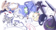 a-chan_(hololive) absurdres anchor anchor_ornament apple bat_hair_ornament black_bow blue_bow bow branch ceres_fauna character_name character_signature charm_(object) commentary diagonal-striped_bow english_commentary eye_mask feathers food frog fruit gawr_gura ginfutsuu glasses golden_apple hair_ornament hair_tie harusaki_nodoka hat highres hiodoshi_ao hololive hololive_dev_is hololive_english id_card kiryu_coco lanyard leaf limiter_(tsukumo_sana) magnifying_glass maid_headdress mano_aloe mask microphone minato_aqua murasaki_shion nanashi_mumei nib_pen_(object) no_humans object_focus pen rectangular_eyewear sakamata_chloe shadow shark_hair_ornament still_life striped_bow trait_connection triangle tsukumo_sana two-tone_bow unworn_eyewear unworn_hair_ornament unworn_hat unworn_headwear unworn_mask variant_set virtual_graduation_commemoration virtual_youtuber watson_amelia white_background white_bow witch_hat yozora_mel rating:g score:20 post #10071296