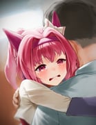 1boy 1girl absurdres black_hair crying crying_with_eyes_open english_commentary grey_shirt hair_intakes hairband haru_urara_(umamusume) highres horse_girl hug jacket medium_hair moohyungking pink_eyes pink_hair ponytail purple_hairband shirt short_hair tears trainer_(umamusume) umamusume very_short_hair white_jacket rating:g score:5 post #10175814