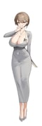 1girl absurdres arm_behind_back blush breasts brown_eyes brown_hair chest_tattoo cleavage covered_navel delta_(nikke) dongtan_dress dress earrings goddess_of_victory:_nikke grey_dress grey_shoes grin hair_between_eyes highres huge_breasts jewelry long_sleeves looking_at_viewer necklace puka_(oni) shoes short_hair smile solo stud_earrings tattoo rating:s score:46 post #10161784