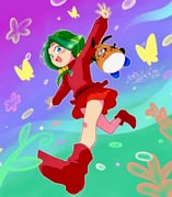 1girl air_bubble bacchusquall blue_eyes boots brooch bubble bug butterfly character_name commentary_request coral creature curtained_hair dated dutch_angle from_below green_hair jewelry long_sleeves looking_at_another looking_at_creature low_twintails medium_hair miniskirt open_hands open_mouth outstretched_arms plant red_boots red_shirt red_skirt running shirt skirt smile spread_arms timon_(yadamon) twintails yadamon yadamon_(character) rating:g score:1 post #10174688
