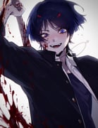 1boy alternate_costume arm_up black_jacket black_shirt black_sleeves blood blood_on_clothes blood_on_face blood_on_hands blood_on_weapon blood_splatter blunt_ends blush collared_jacket collared_shirt commentary contemporary crazy crazy_eyes crazy_smile eyelashes gakuran genshin_impact highres holding holding_weapon incoming_attack jacket long_sleeves looking_at_viewer male_focus open_clothes open_jacket open_mouth open_shirt purple_eyes purple_hair scaramouche_(genshin_impact) school_uniform shirt smile solo symbol-only_commentary teeth three-quarter_sleeves tongue undershirt uneven_eyes upper_body w02_14 wanderer_(genshin_impact) weapon weapon_request white_shirt wispy_bangs rating:s score:-1 post #10169228