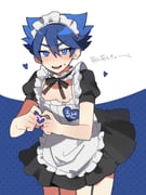 1boy apron blue_eyes blue_hair blush choker cowboy_shot crossdressing crossdressing_(mtf) frilled_choker frills furrowed_brow garter_straps heart heart_hands highres humanization looking_at_viewer ludwig_von_koopa lzesmelt maid maid_apron maid_headdress male_focus male_maid mario_(series) pectoral_cleavage pectorals puffy_sleeves ribbon_choker smile solo sweat tearing_up translation_request rating:s score:-1 post #10171606
